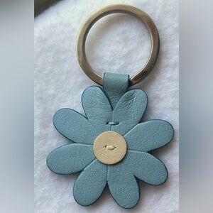 Coach Blue Leather Flower Keychain